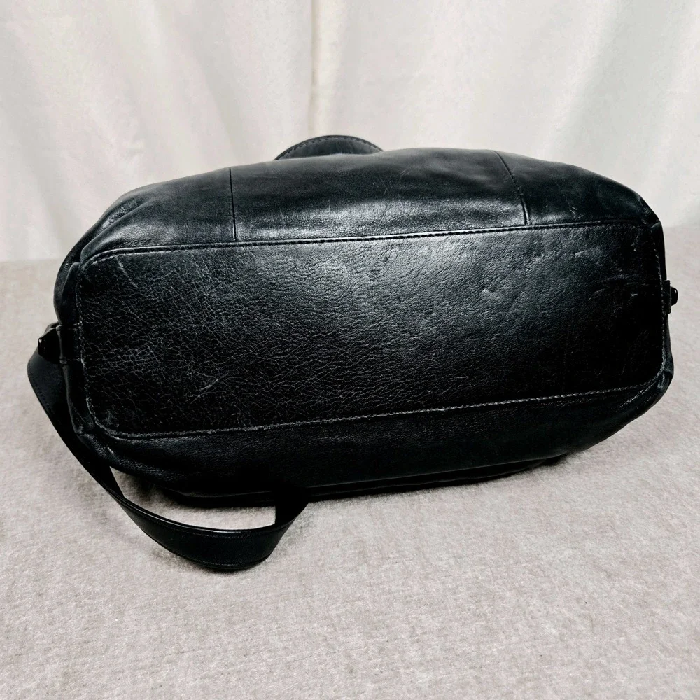 COACH #F22304 Kristen Black Leather Double-Zip Satchel Shoulder Bag